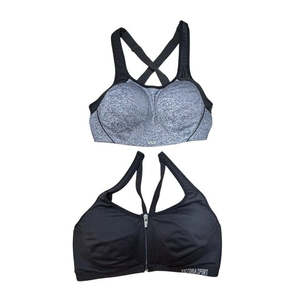 VS Victoria's Secret Workout Bra Lot 2 Sized 36D Zip Up Racer Back Black Gray La - Picture 1 of 6